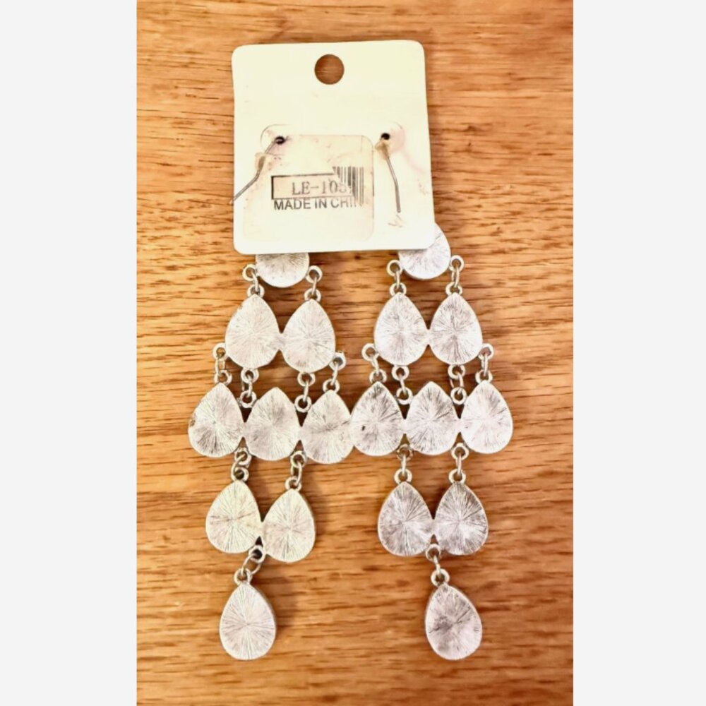 Bogot Clear Pear Crystal‎ Chandelier Dangle Earrings 4.75” New - Picture 2 of 5
